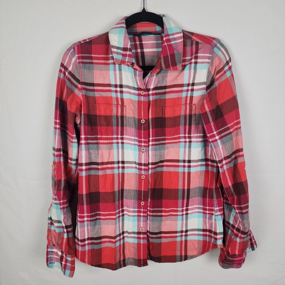 Womens The North Face Flannel Mediu Plaid Pockets Roll Tab Sleeve Gorpcore Hike